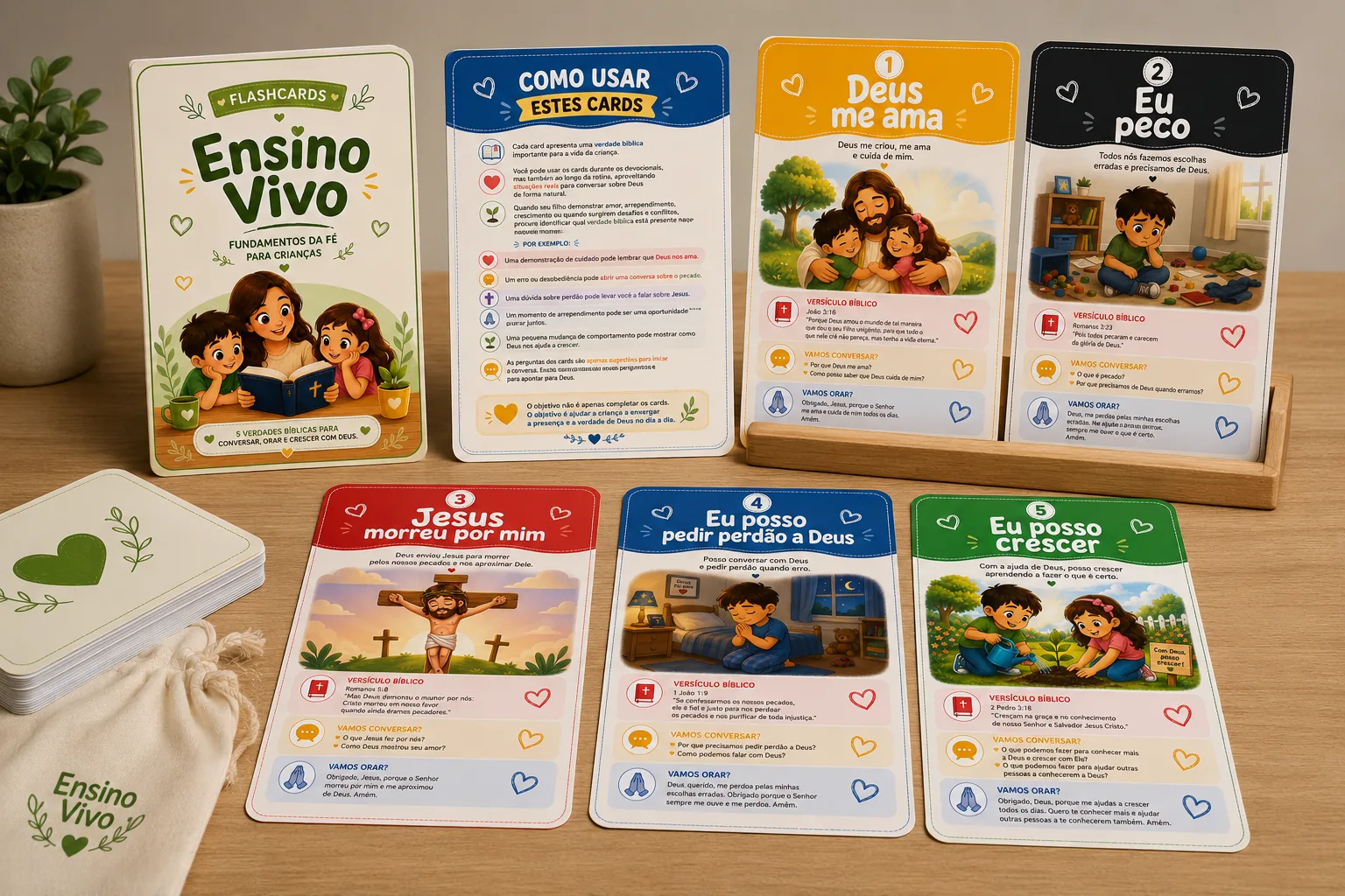 Flashcards Ensino Vivo — apresentação dos cards sobre a mesa